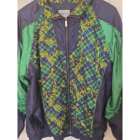 Vtg Basic Editions Windbreaker Jacket Womens M Medallion Print Gold Blue Green - Picture 3 of 14